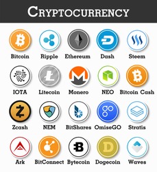 Set of cryptocurrency icon . Vector .