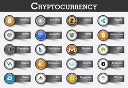 Set of cryptocurrency icon and label with value . Vector .