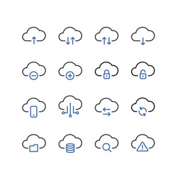 Cloud technology Icon Set. Network and Service Database Storage Sign - Vector