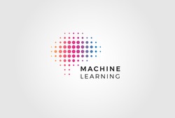 Machine learning logo. Futuristic digital data emblem. Artificial intelligence icon. Science innovation sign. Isolated robotic technology engineering vector illustration. Human brain symbol. 