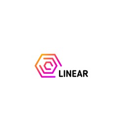 Isolated line art logo template. Abstract linear logotype. Colorful geometric icon. Outline innovate design elements. Vector simple futuristic sign. Hexagon shapes of lines.