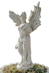 angel statue long shot isolated on white background