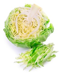 sliced green cabbage isolated on white. Vegetable half