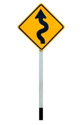 Winding ,curve or maze road sign or traffic sign isolated on white background with clipping path.