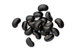 Black beans (Urad dal, black gram, vigna mungo) isolated on white background. Top view. Flat lay. 