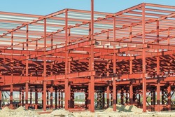Steel frame structure. Metal construction for big building