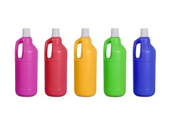 Plastic colorful white laundry detergent bottle isolated on white background.