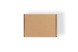 Top view of carton isolated on a white background with clipping path. Brown cardboard delivery box.