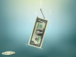 Money concept illustration, US Dollar money paper on fish hook