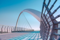 Dubai Tolerance bridge near famous water canal amazing modern architecture 
Best place to visit in United Arab Emirates, Travel and tourism concept image