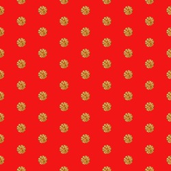 Gold foil shimmer glitter polkadot red seamless pattern. Vector shimmer abstract circles golden texture. Sparkle shiny balls background.
