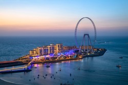 Beautiful sunset from Jumeirah Beach Residence overlooking Bluewaters Dubai