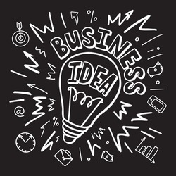 Creative business bulb idea on the blackboard. New idea, innovation and solution concepts. Generate idea vector doodle illustration.