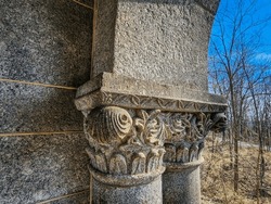 Detailed on columns on Castle Monument on Little Round Top, Gettysburg National Military Park, Gettysburg, Pennsylvania