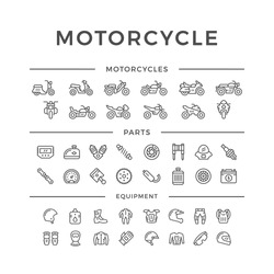 Set of motorcycle related line icons