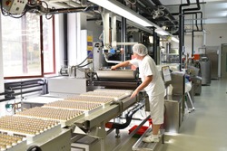 Production of pralines in a factory for the food industry