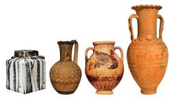 big greek antique and modern vases on the white background