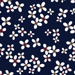 cute all over seamless floral vector small white flowers pattern on navy background