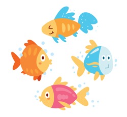 4 cute and funny cartoon fishes