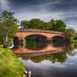 Image of the red brick bridge over the river Teith. Callander, Scotland. 