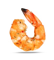 roasted peeled prawn isolated on white background ,grilled shrimp