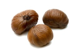 peeled roasted chestnut isolated on white background 