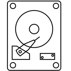 Internal hard disk drive vector line icon on white background.