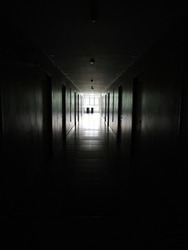 nobody in the dorm's corridor with light out, horror scene