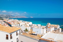 Scenic view of traditional Spanish whitewashed houses at the seaside in Altea, Costa Blanca, Spain