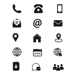 Contact us icons. Simple vector icons set on white background. Phone, smartphone, email, location, house, globe, address, chat.