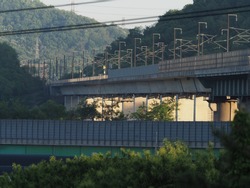crossed railway and highway, on the concrete bridges