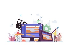 Animation and Motion Graphic Industry Vector Illustration Concept Showing Digital Motion Graphic Animation Creative Process Tools, Suitable for landing page, ui, web, App intro card, editorial, flyer,