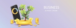 arrow growth money tree coin plant for save money vector 3d banking income business on phone invest