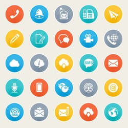 Communication icons on color stickers.