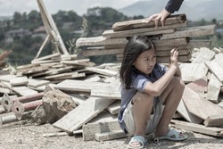 Children are forced to work construction., Violence children and trafficking concept,Anti-child labor, Rights Day on December 10.