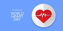 world heart day horizontal banner or background with heart isoalted on blue layout.