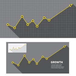 vector flat Business graph and chart on grey background. vector golden grow up arrow.