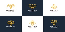 Set of modern monogram bee logo design vector concept collection. Logo can be used for icon, brand, identity, honey, honeybee, animal, symbol, and business company