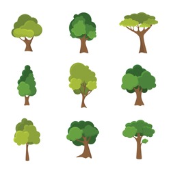 Variety of hand drawn deciduous trees illustration set