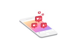 Social media notification icon. Follow, New comments, Like icon. 3d isometric modern design, Vector illustration