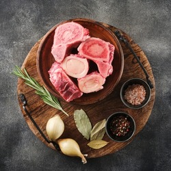 Beef marrow bones  to prepare broth or soup top view