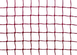 Detail of football goal. red net of ropes. Macro or close-up of a soccer