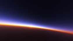 Twighlight planet over stratosphere space ,surface fill with clouds. took from 3D Simulation.