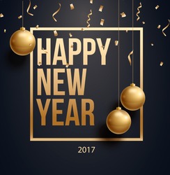 vector illustration of happy new year  gold and black collors place for text christmas balls  2019 2020