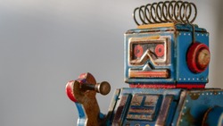 Portrait of a vintage robot toy collectible