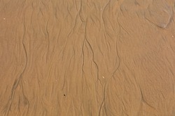 Wet sand texture. Sand pattern during low tide. Nature drawing (painting) on the sand. 