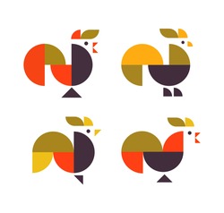 Abstract geometrical chicken rooster logo collection 