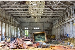 An abandoned steel frame structure automobile production workshop