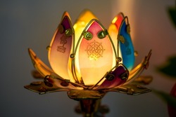 Colorful Buddha lamps used in Buddhist worship, translation: buddha word in buddhism.