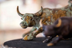 Vintage bull sculptures in store